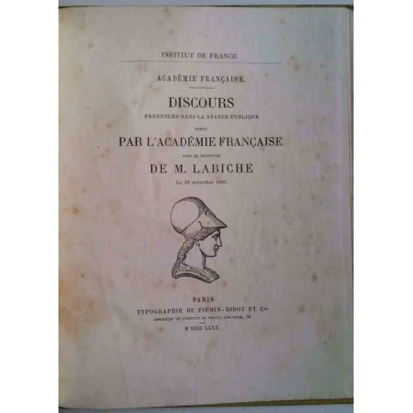 Discours par l’Académie Française pour la réception de M. Labiche, typographie de Firmin-Didot