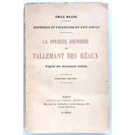 Couverture du livre ancien "La Joyeuse jeunesse de Tallemant des Réaux" par Émile Magne, édition 1921
