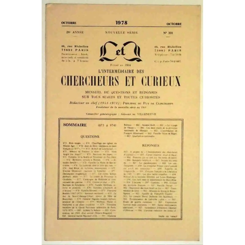 L’Intermédiaire des chercheurs et curieux, numéro 331
