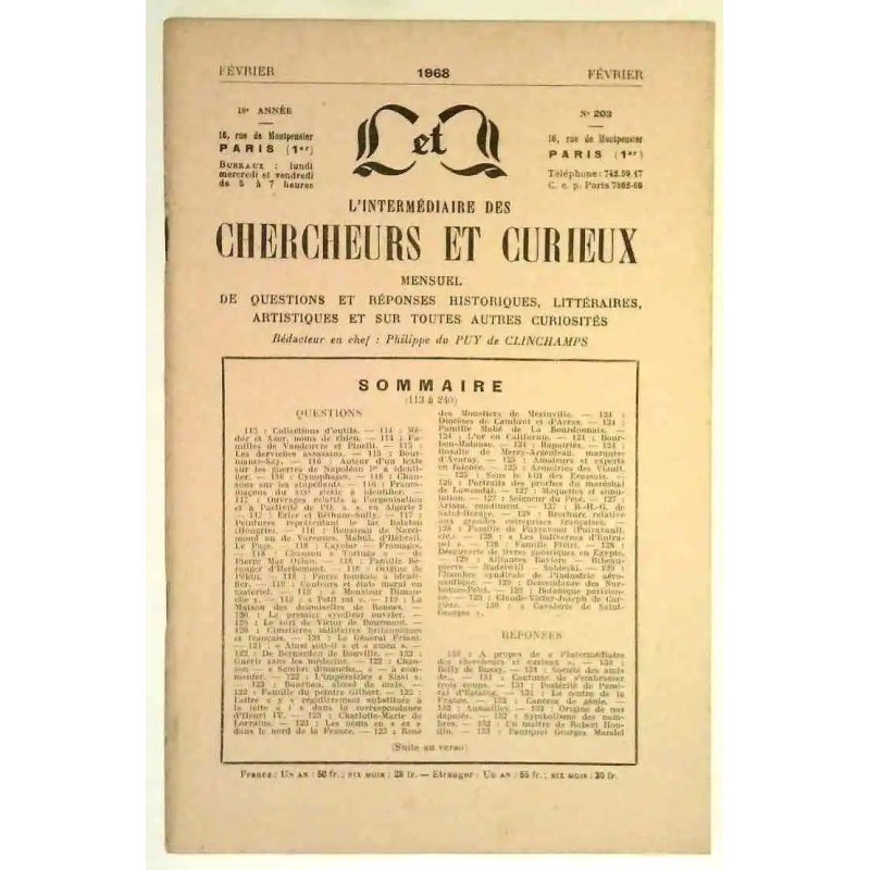 L’Intermédiaire des chercheurs et curieux, numéro 203 L’Intermédiaire des chercheurs et curieux, numéro 203