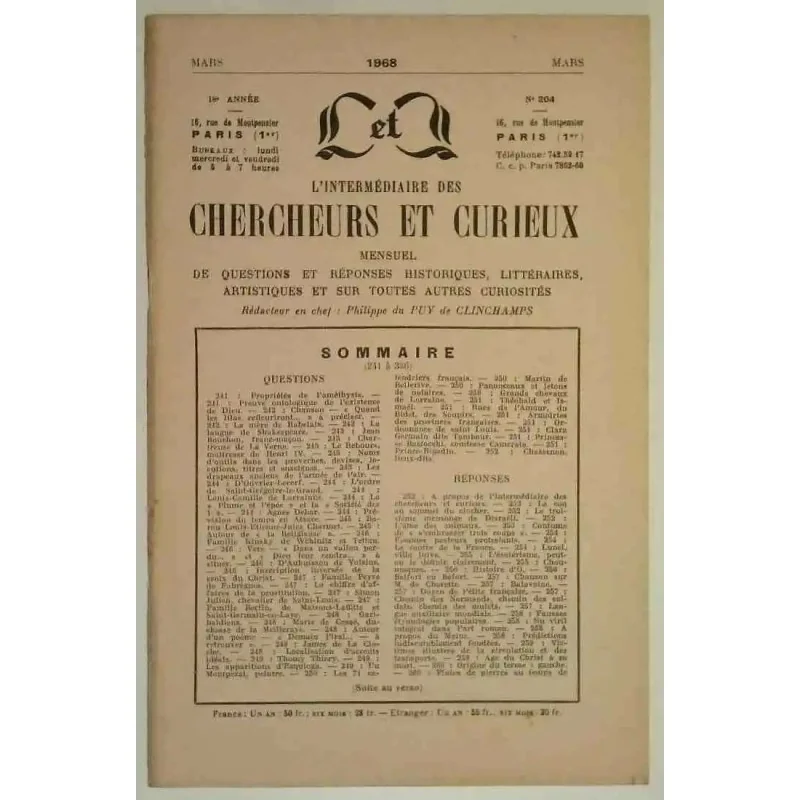 L’Intermédiaire des chercheurs et curieux, numéro 204