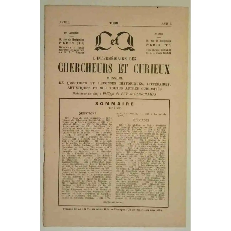 L’Intermédiaire des chercheurs et curieux, numéro 205 L’Intermédiaire des chercheurs et curieux, numéro 205