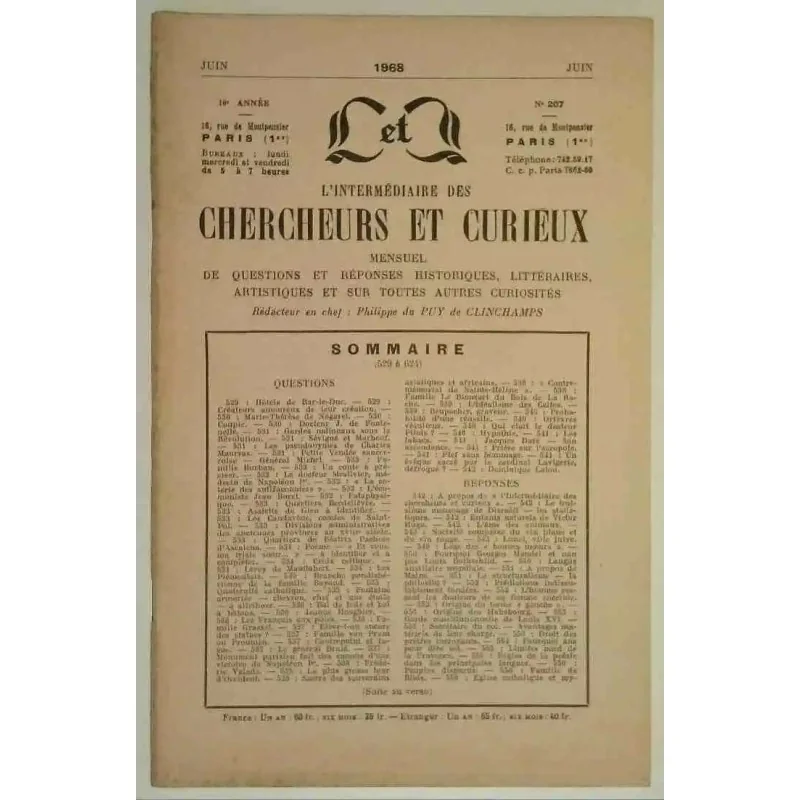 L’Intermédiaire des chercheurs et curieux, numéro 207