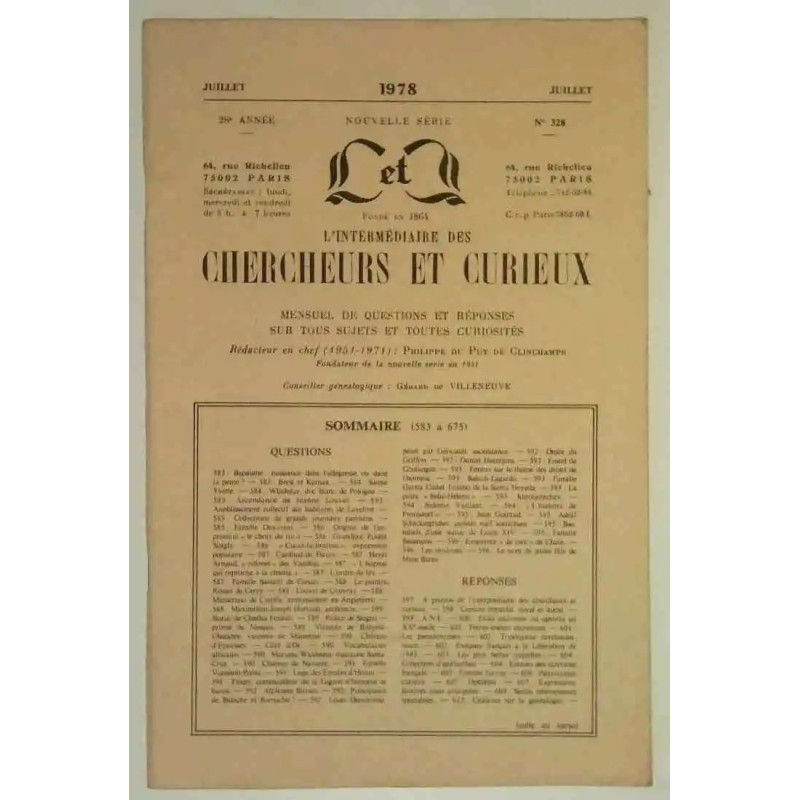 L’Intermédiaire des chercheurs et curieux, numéro 328 L’Intermédiaire des chercheurs et curieux, numéro 328