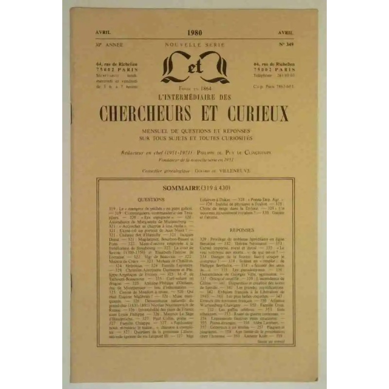 L’Intermédiaire des chercheurs et curieux, numéro 349 L’Intermédiaire des chercheurs et curieux, numéro 349