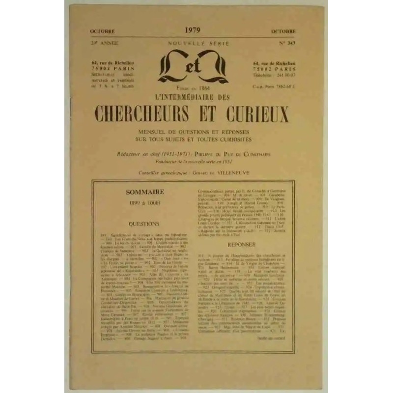 L’Intermédiaire des chercheurs et curieux, numéro 343 L’Intermédiaire des chercheurs et curieux, numéro 343