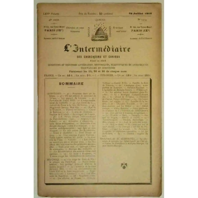 L’Intermédiaire des chercheurs et curieux, numéro 1334 L’Intermédiaire des chercheurs et curieux, numéro 1334