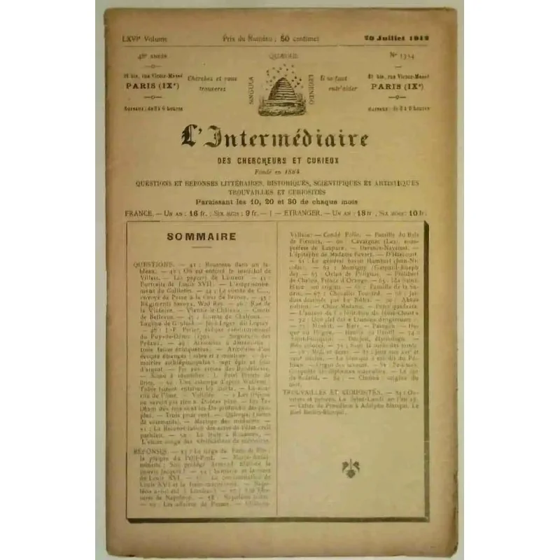 L’Intermédiaire des chercheurs et curieux, numéro 1334