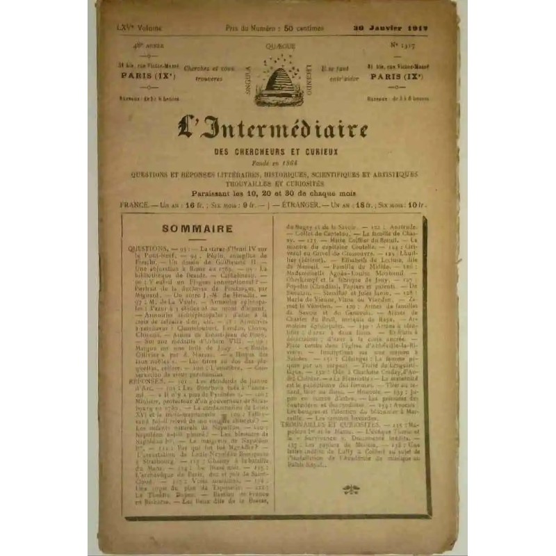 L’Intermédiaire des chercheurs et curieux, numéro 1317 L’Intermédiaire des chercheurs et curieux, numéro 1317