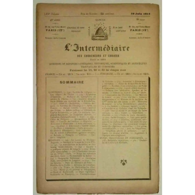 L’Intermédiaire des chercheurs et curieux, numéro 1330 L’Intermédiaire des chercheurs et curieux, numéro 1330