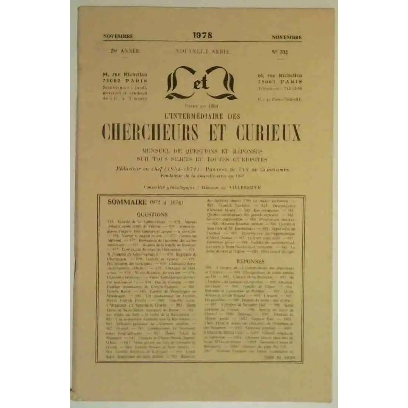 L’Intermédiaire des chercheurs et curieux, numéro 332 L’Intermédiaire des chercheurs et curieux, numéro 332