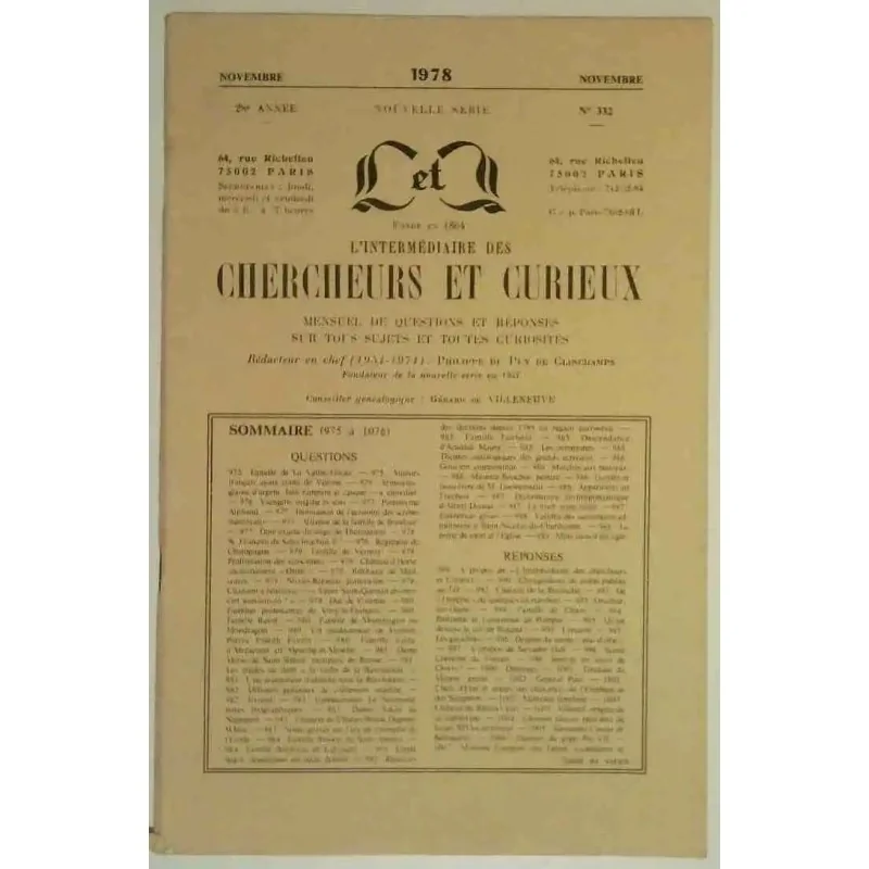 L’Intermédiaire des chercheurs et curieux, numéro 332