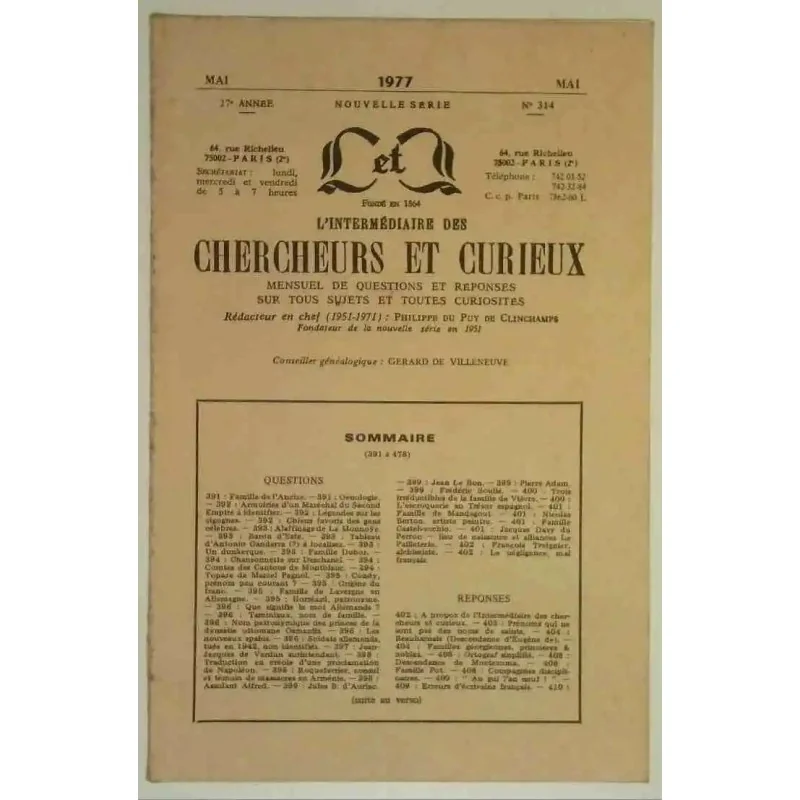 L’Intermédiaire des chercheurs et curieux, numéro 314