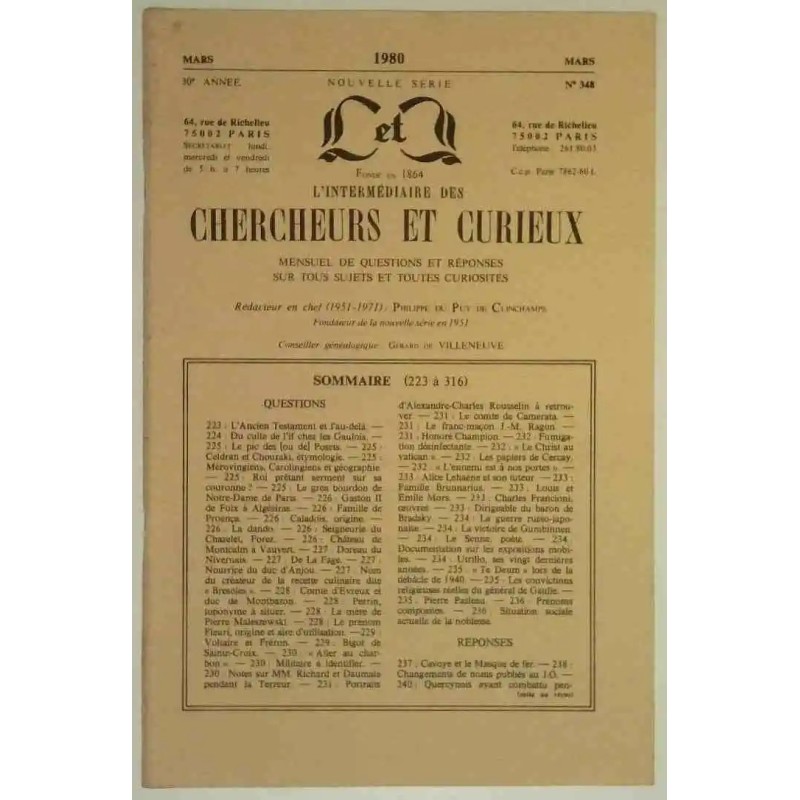 L’Intermédiaire des chercheurs et curieux, numéro 348 L’Intermédiaire des chercheurs et curieux, numéro 348