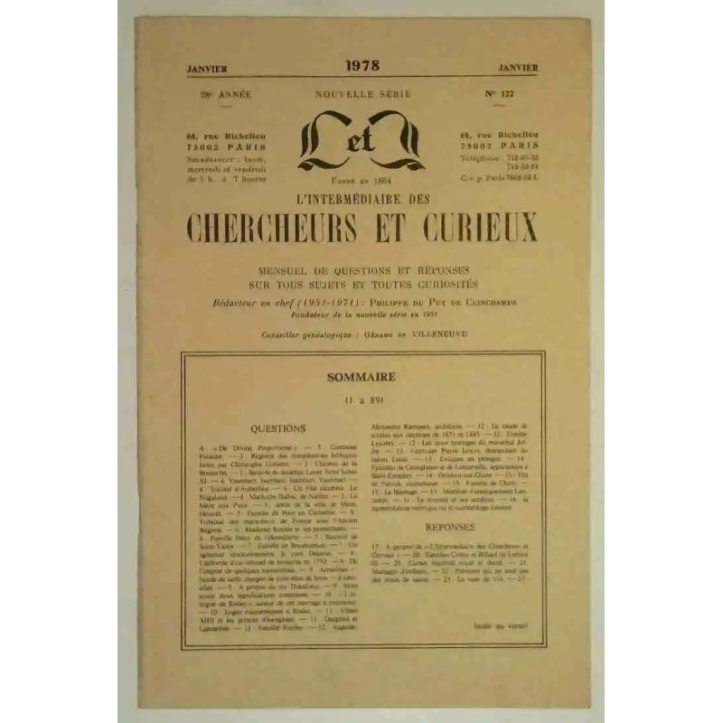 L’Intermédiaire des chercheurs et curieux, numéro 322 L’Intermédiaire des chercheurs et curieux, numéro 322