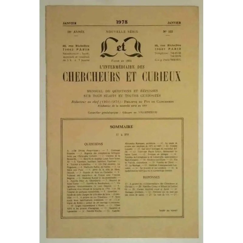 L’Intermédiaire des chercheurs et curieux, numéro 322