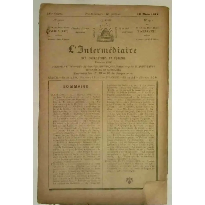 L’Intermédiaire des chercheurs et curieux, numéro 1321 10 mars 1912