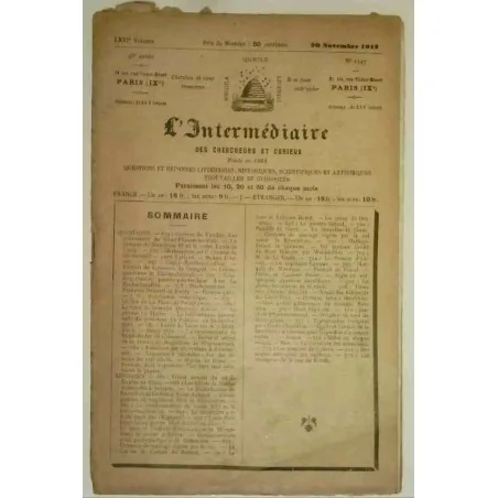 L’Intermédiaire des chercheurs et curieux, numéro 1347  30 novembre 1912