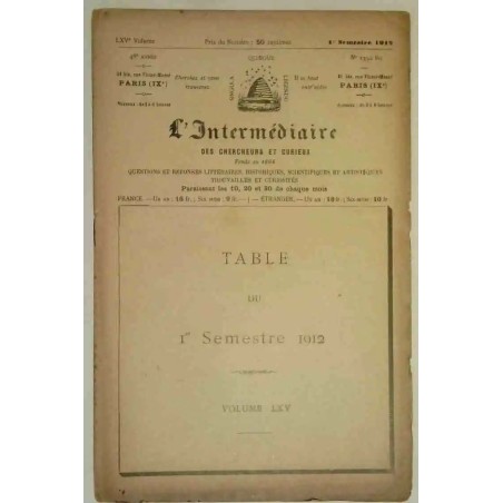 L’Intermédiaire des chercheurs et curieux, numéro 1332 bis   Premier semestre 1912