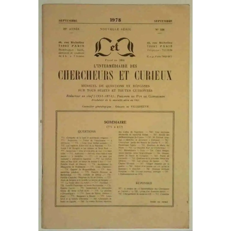 L’Intermédiaire des chercheurs et curieux, numéro 330 Septembre 1978 L’Intermédiaire des chercheurs et curieux, numéro 330 Septembre 1978