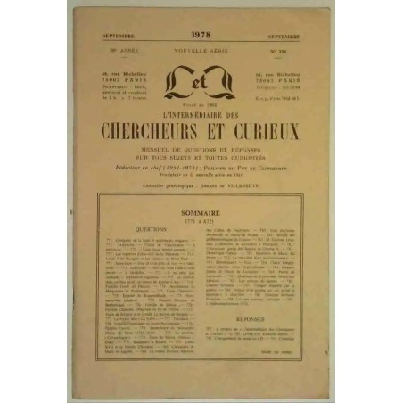 L’Intermédiaire des chercheurs et curieux, numéro 330 Septembre 1978