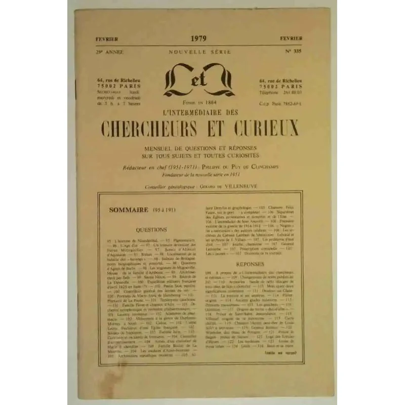 L’Intermédiaire des chercheurs et curieux, numéro 335   Février 1979