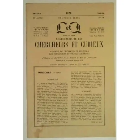 L’Intermédiaire des chercheurs et curieux, numéro 335   Février 1979