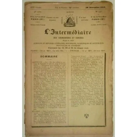 L’Intermédiaire des chercheurs et curieux, numéro 1350  30 décembre 1912