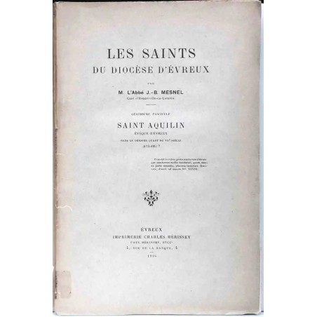 Couverture du fascicule 4 "Les Saints du diocèse d’Évreux", Abbé Mesnel, Imprimerie Hérissey, 1916