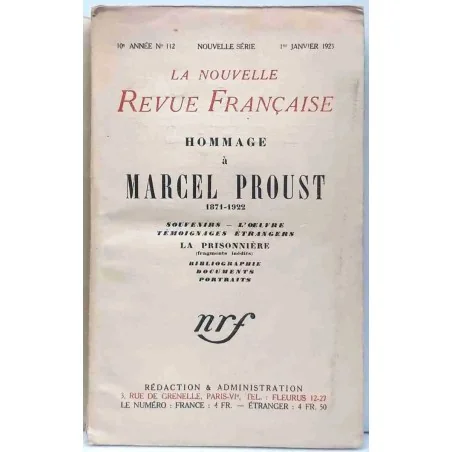 Hommage à Marcel Proust 1871-1922, La Nouvelle Revue Française, N.R.F.   1923