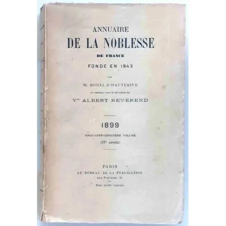 Couverture de l’Annuaire de la noblesse de France (1899), Borel d’Hauterive, blasons colorés, édition historique.
