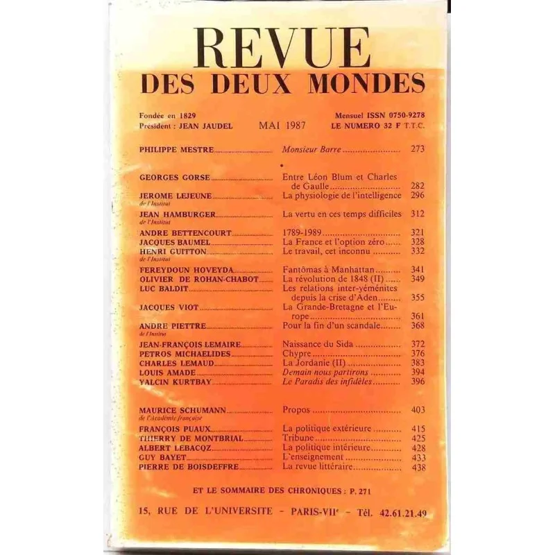 Revue des deux Mondes (Avril 1987, N°4), Au bureau de la Revue des Deux Mondes. 1987