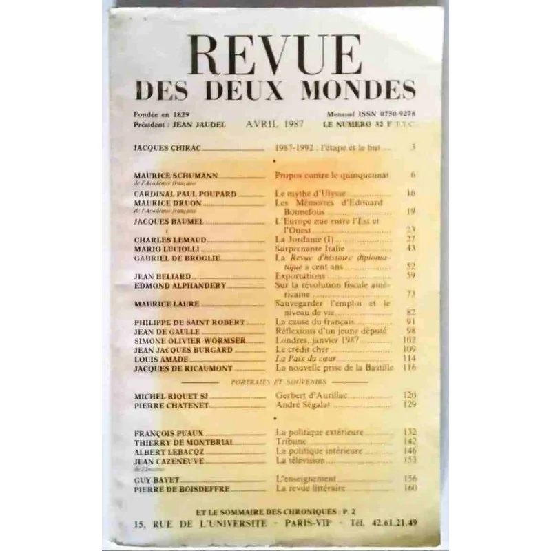 Revue des deux Mondes (Mai 1987, N°5), Au bureau de la Revue des Deux Mondes. 1987