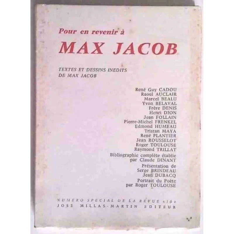 Pour en revenir à Max Jacob, collectif, José Maillas-Martin éditeur. 1969