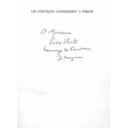 Dédicace : Les Étrusques commencent à parler, par Zacharie Mayani, Arthaud 1961