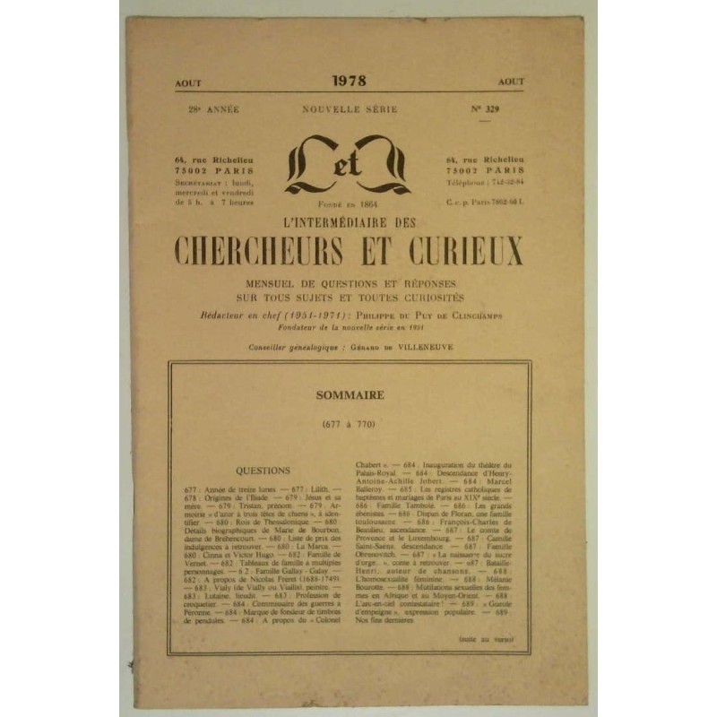 L’Intermédiaire des chercheurs et curieux, numéro 329
