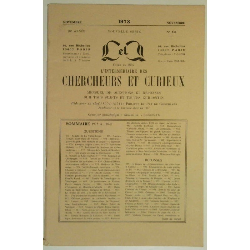 L’Intermédiaire des chercheurs et curieux, numéro 332